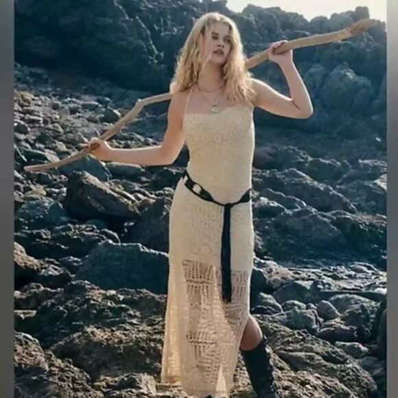 Free People Dahlia Crochet Halter Maxi  Dress/ size M - Picture 1 of 8